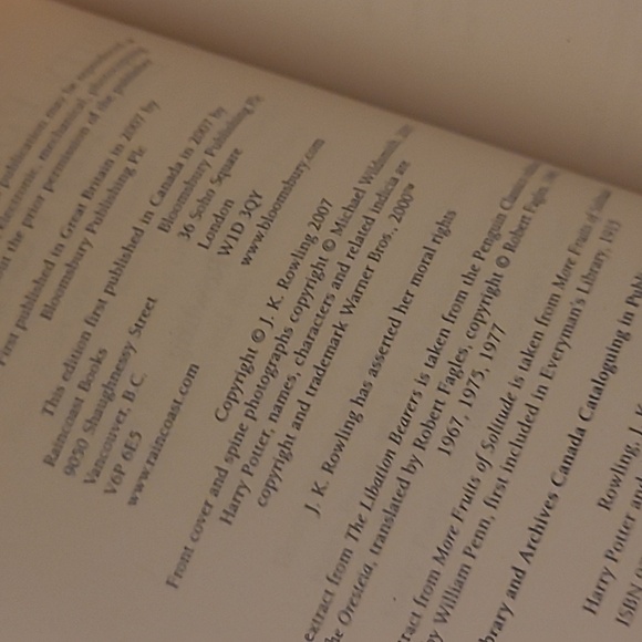 Harry Potter and the Deathly Hallows Hardcover Book - Adult Cover - Picture 7 of 7